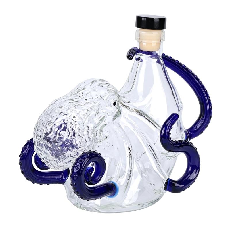 Exquisite Octopus Sculpted Glass Bottle For Liquid Dispensing And Artistic Display Transparent Color