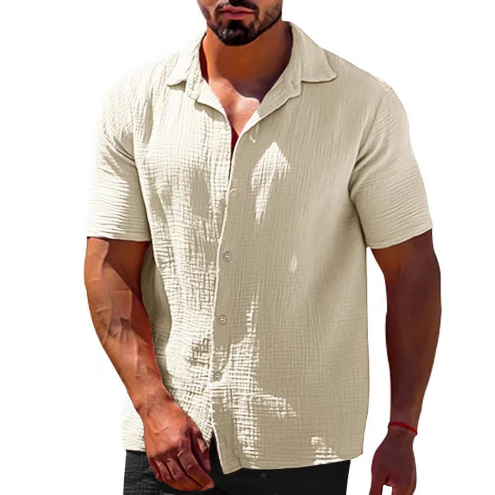 

Мужская летняя повседневная однотонная рубашка с коротким рукавом и лацканами 2024 XXL абрикосовый