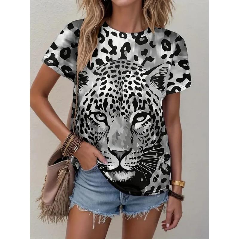 

3D Printed Summer Animal Pattern Breathable Women s T-shirt Trend Versatile 6XL сірий