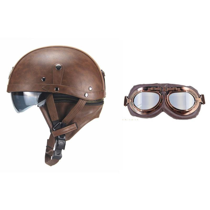 Vintage Personality Helmet Lens Standard Motorcycle Half Helmet Scooter Cruise Leather Helmet Prince Helmet