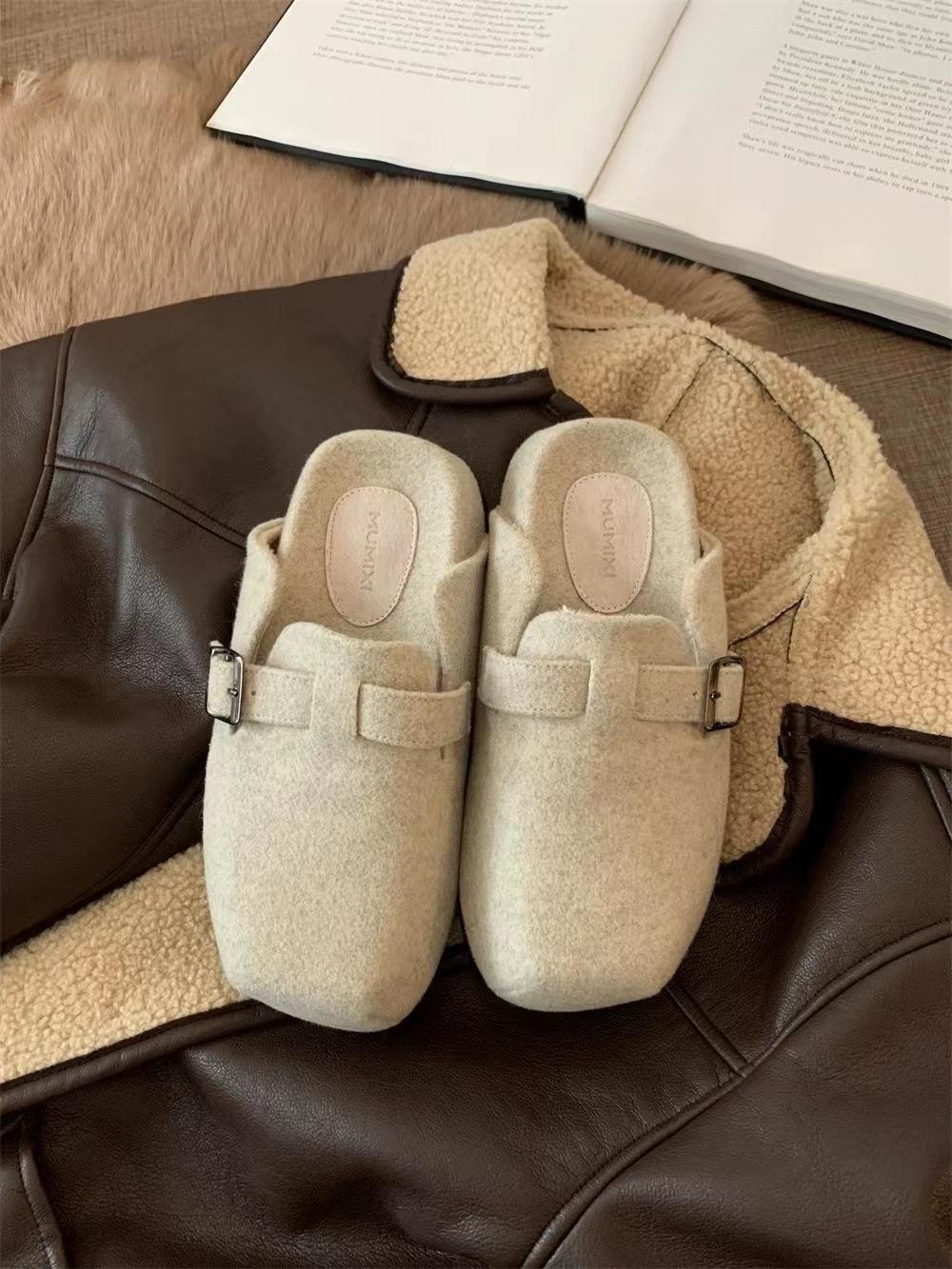 

Pregnant women s shoes Women s feet are swollen and loose-soled office replacement shoes Autumn and winter flat-soled Boken half slippers 35
