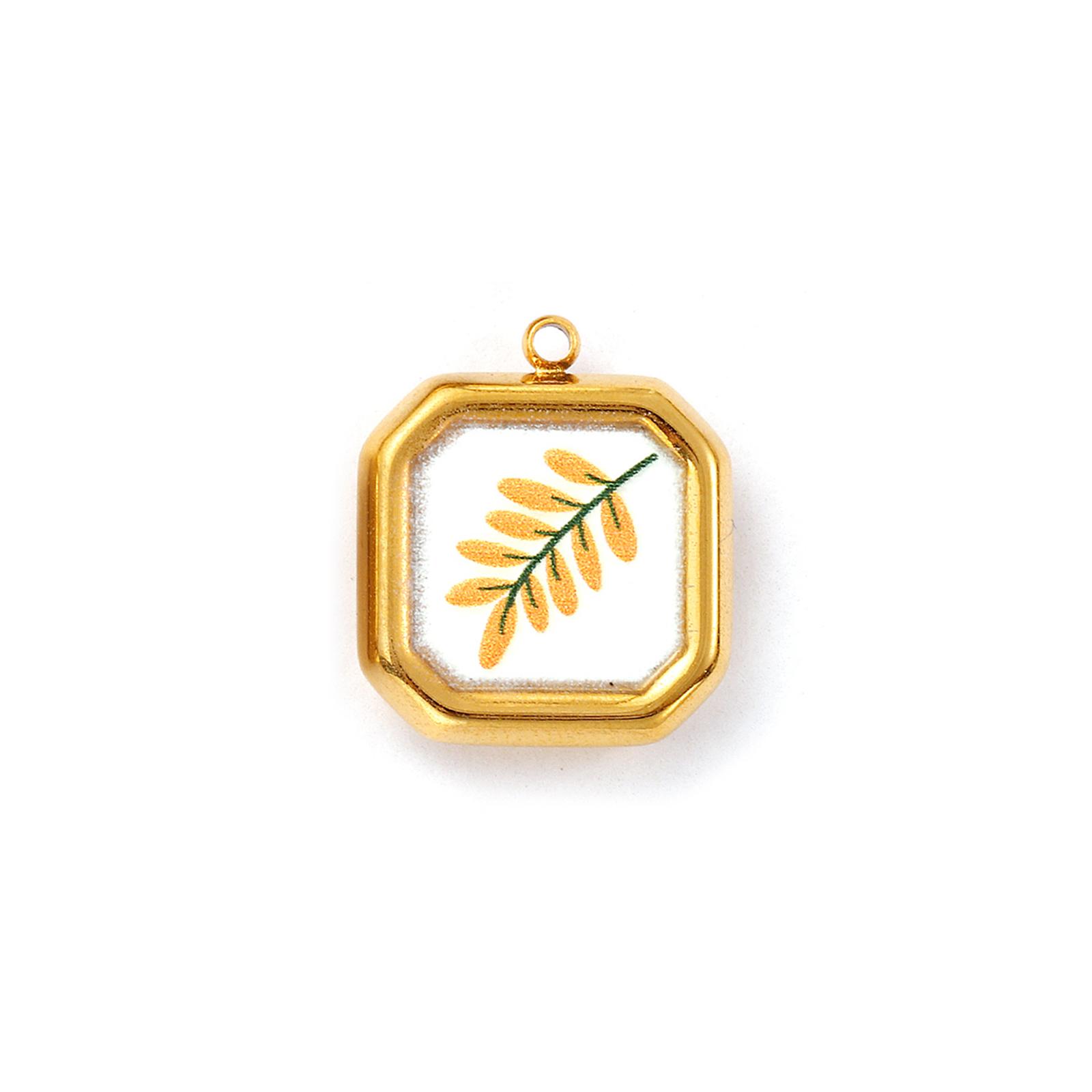 

2 PCs 304 Stainless Steel Charms 18K Gold Plated Enamel Octagon Leaf Pendants For DIY Necklace Jewelry Making 18mm x 16mm лист