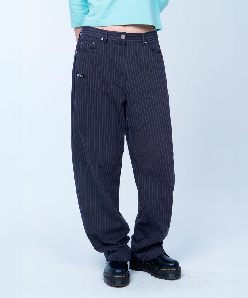 Laailai Straight Wide Cotton Pants (Stripe)