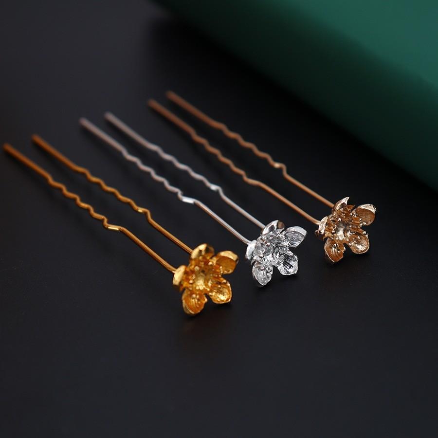 Alloy Electrophoresis Color-Preserving Plum Blossom Tray Diy Antique Hairpin Body, Retro Diamond-Encrusted Step Hairpin Body