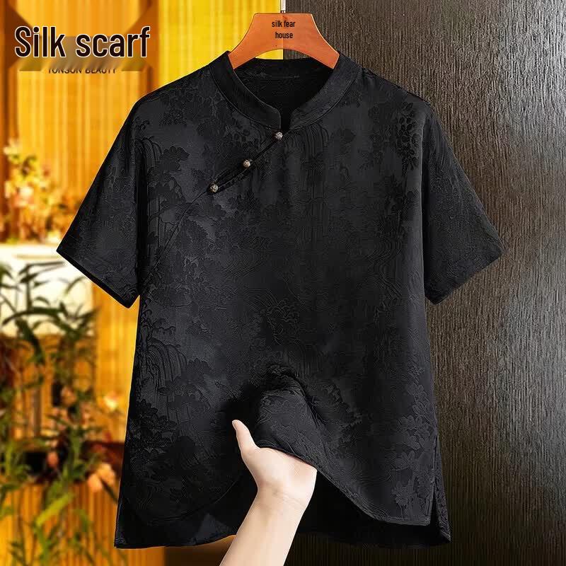 Women s New Chinese Style Retro Stand Collar Short Sleeve Commuter Shirt L