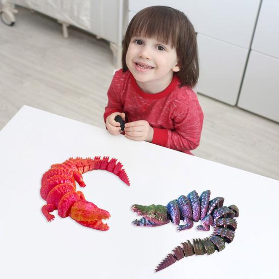 3D Printed Crocodile Toy Articulated Crocodile Ornament Crocodile Action Figure Fidget Toy Gift for Adults Home Office Desk Decor