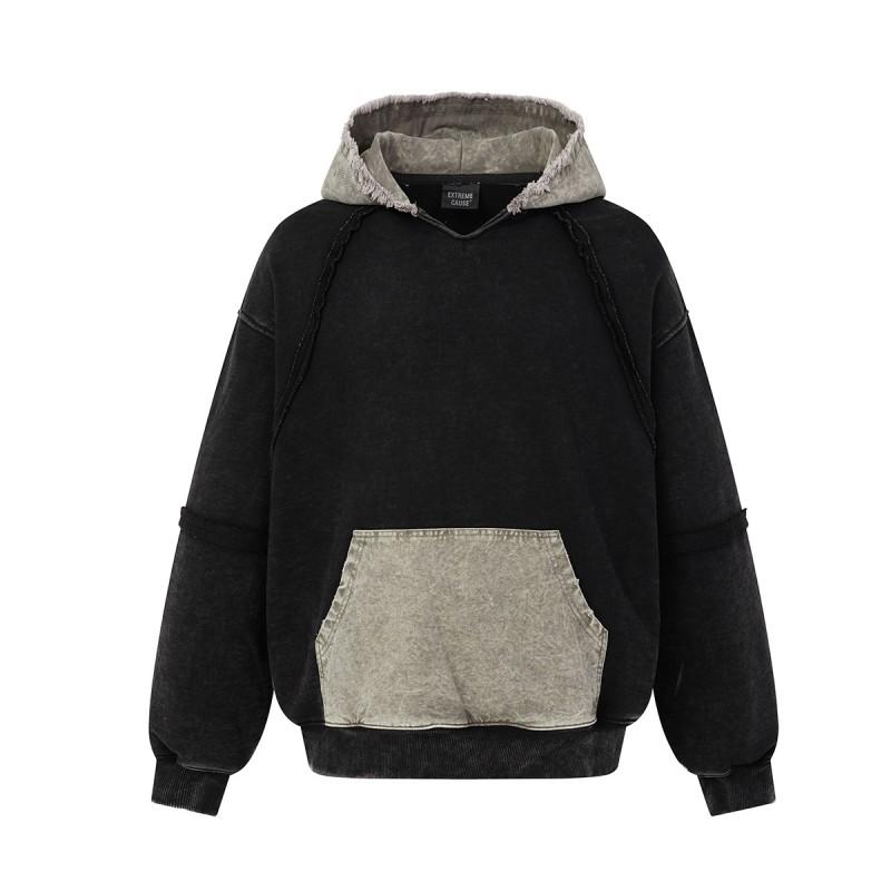 Vintage Wash Distressed Hoodie Loose Fit Streetwear Teens
