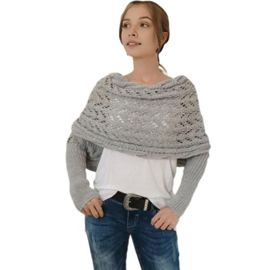 Вязаный шарф-накидка с косами и рукавами, мягкий шарф-шаль в богемном стиле, ажурный узор для вязания крючком, шарф-накидка в виде свитера