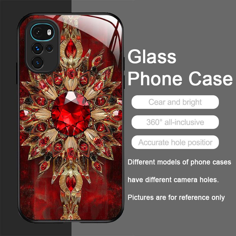 

Stylish Gemstone Heart-shaped Pattern Tempered Glass Phone Case for Motorola Moto G85 G84 G75 Edge 50 Fusion 40 Neo 30 Pro Cover Motorola Edge 30 Pro