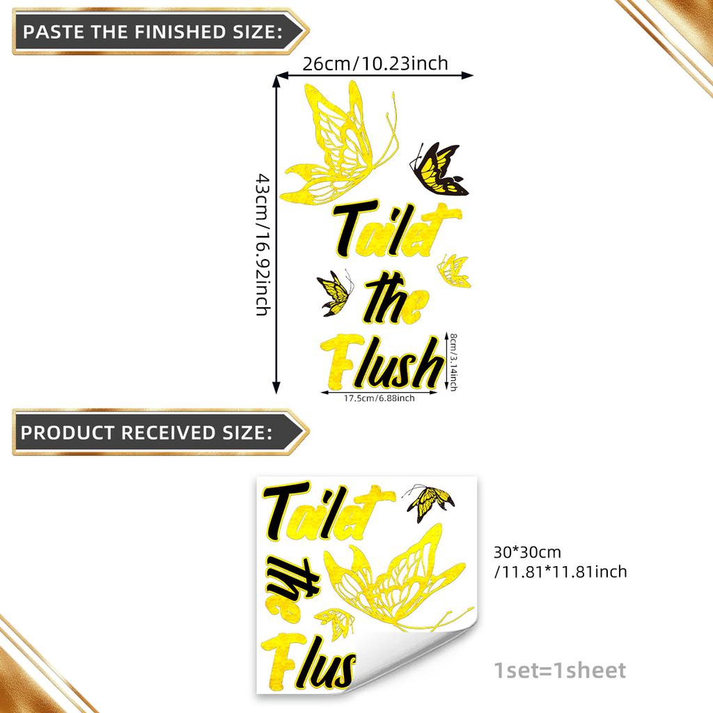 A Variety Of Toilet English Logos Butterfly Love Bronzing Wall Sticker Decoration Living Room Bedroom Background Self-Adhesive Sticker