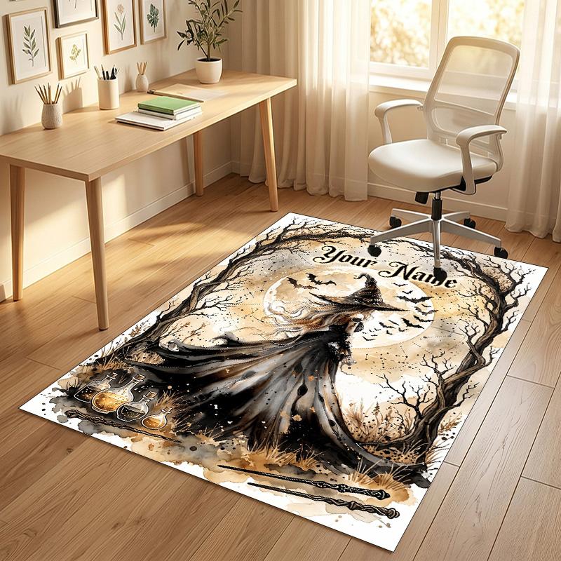Witchcraft Theme Soft Crystal Velvet Rug Custom Name & Text Print Non Slip Floor Rug for Bedroom Living Room