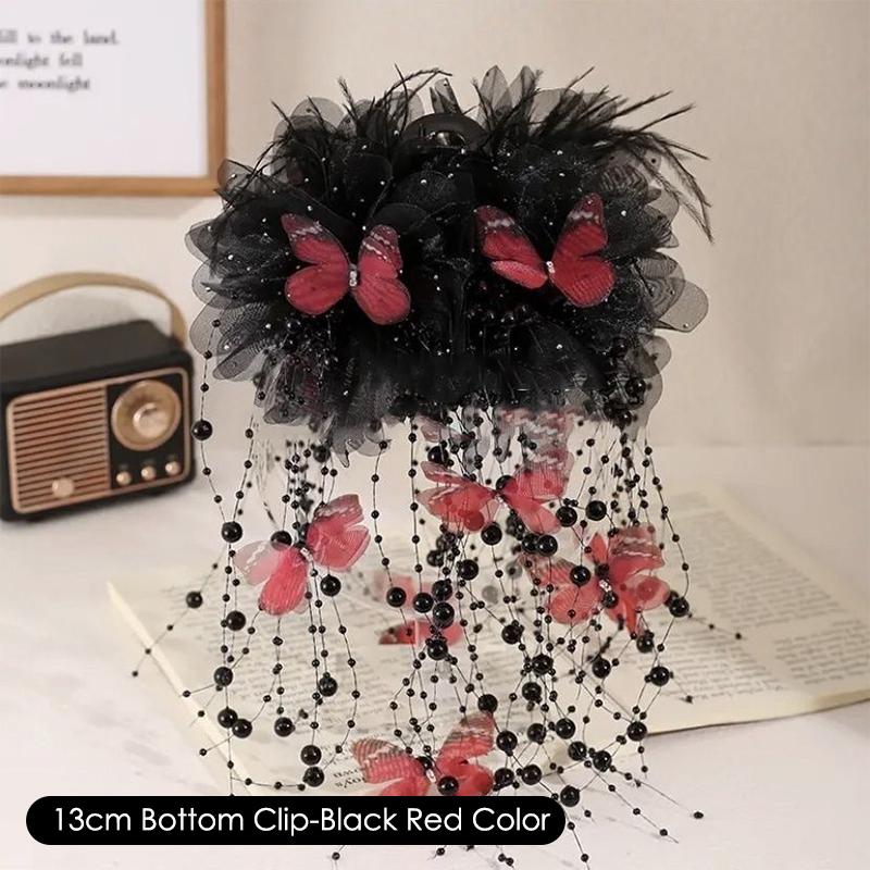 Fairy Butterfly Feather Tassel Hair Claw Shark Clips Temperament Mesh Flower Claw Clip Women Headwear Hair Accessories