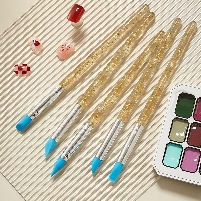 5 Stück/Set Silikon Nail Art Stift Pinsel UV Gel Politur Spitze 3D Bild DIY Punktier Politur Pinsel Skulptur Stift DIY Maniküre Werkzeug
