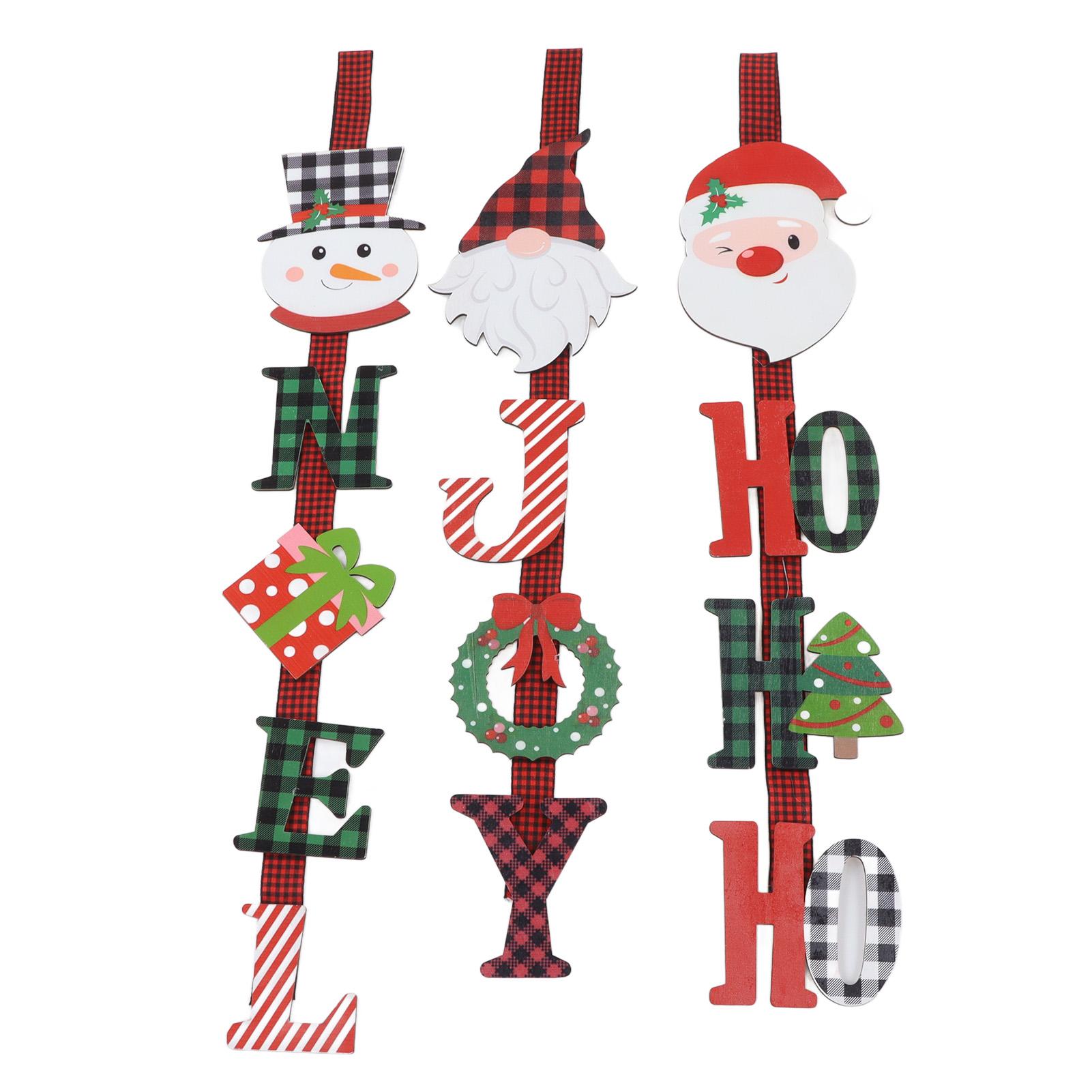 

3Pcs Christmas Hanging Sign Santa Snowman Gnome Vibrant Colors Wooden Christmas Pendants for Tree Window Door
