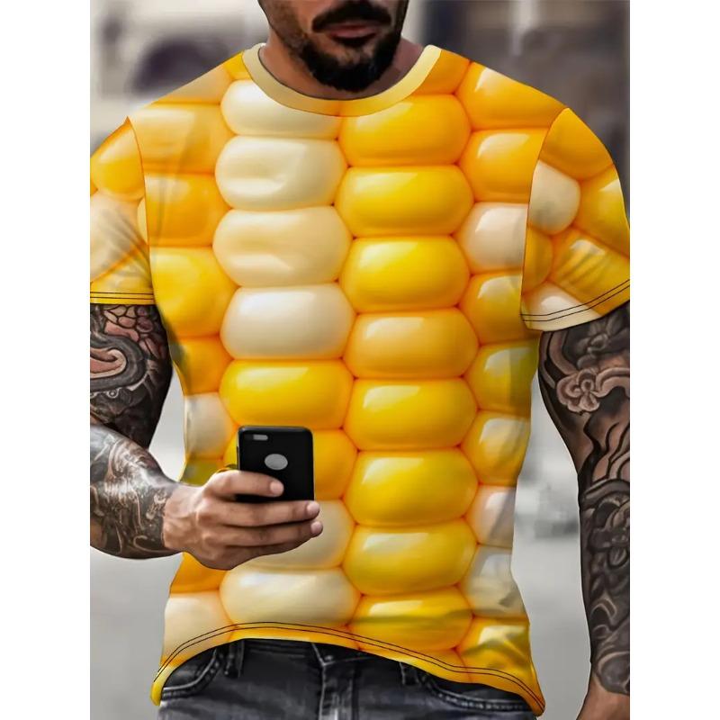 Men's 3D Printed Round Neck Casual T-shirt for Summer Wear Lightweight Breathable Trendy Vibrant Fresh Produce Element Pattern Printed T-shirt