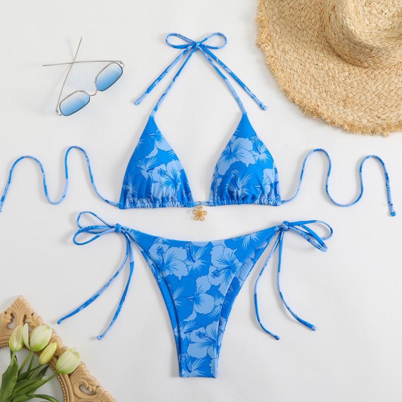Printed Tight Lace Backless Sexy Split Swimsuit Bikini Women