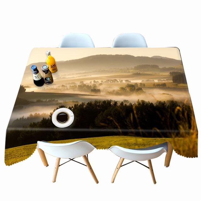 Thicken Cotton Tablecloth Misty Woods Landscape Pattern For Wedding Picnic Party Rectangular Round Table Cover