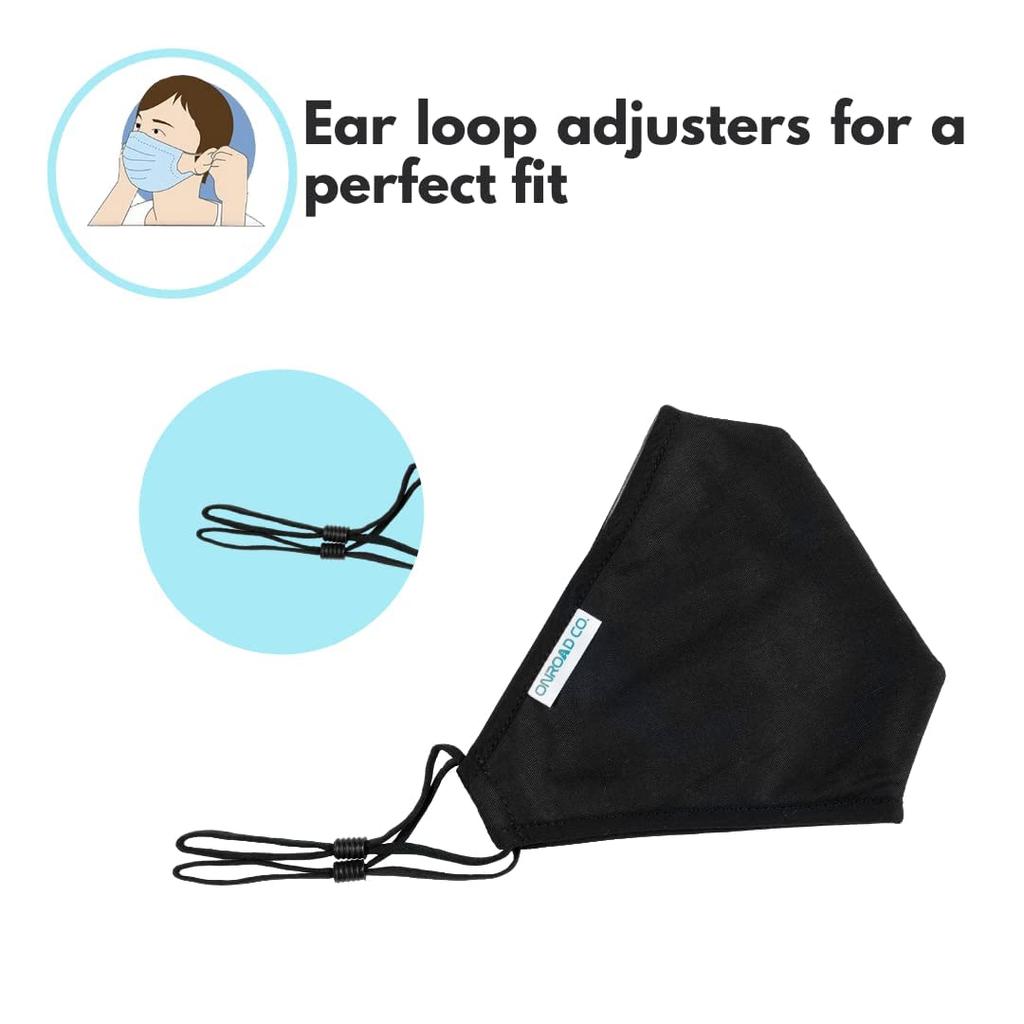 Onroad Co. Cotton Reusable And Washable 6 Layered Anti Pollution Mask (Large - Ideal For 60-90 Kg Body Weight, Blue + Black), Unisex
