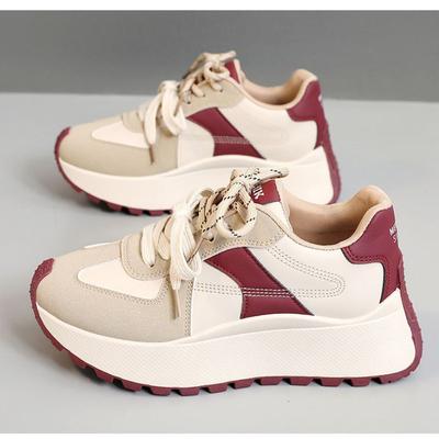 Women's Chunky Leather Sneakers New Fashion Mix Color Platform Sports Shoes Women Casual Thick Sole Running Shoes Zapatos Mujer