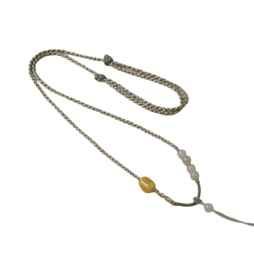 Handcrafted Hetian Jade Pendant Necklace with Adjustable Woven Lanyard