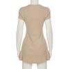 Women Beige V Neck Button Front Short Sleeve Knit Bodycon Mini Dress