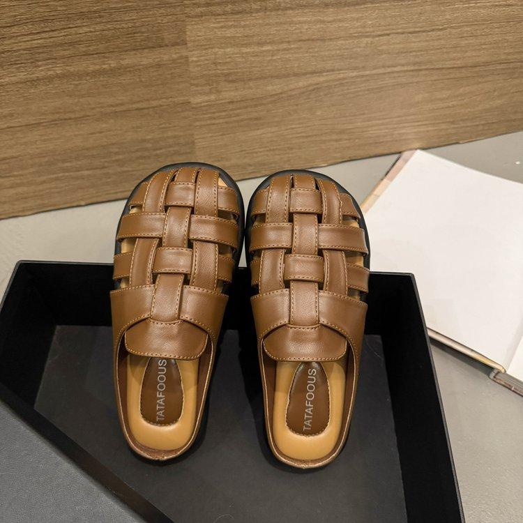 Cowhide version~ Beach bag head slippers women's outer wear 2025 summer new casual versatile woven Roman sandals