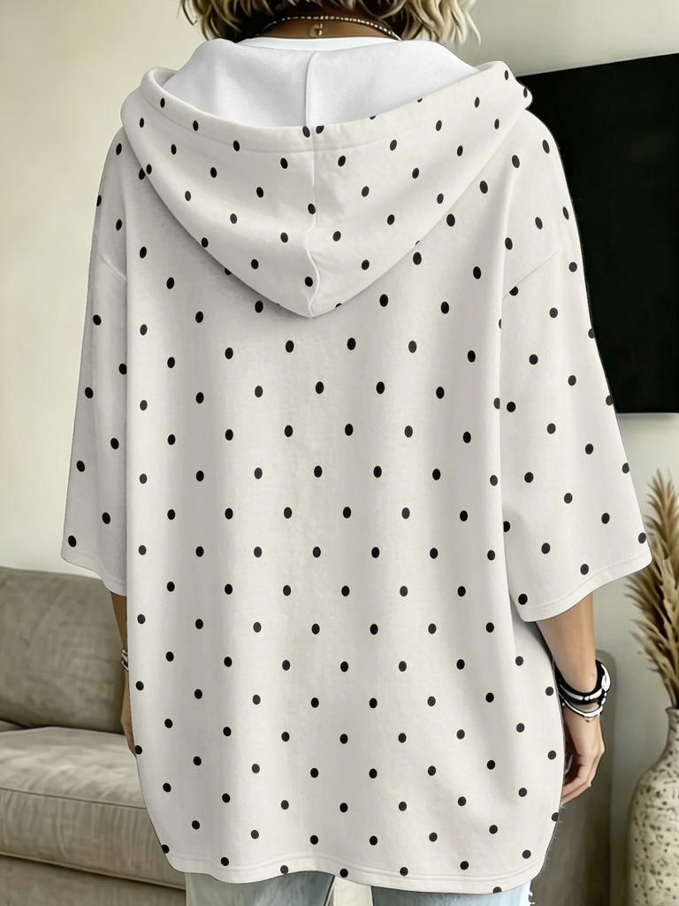 Polka dot print polka dot cute style loose slim hooded jacket oversize fit hoodie for women