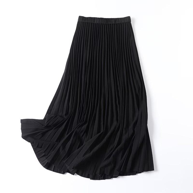 

Elegant Women s Drapey Pleated Midi Skirt for Summer Small чёрный