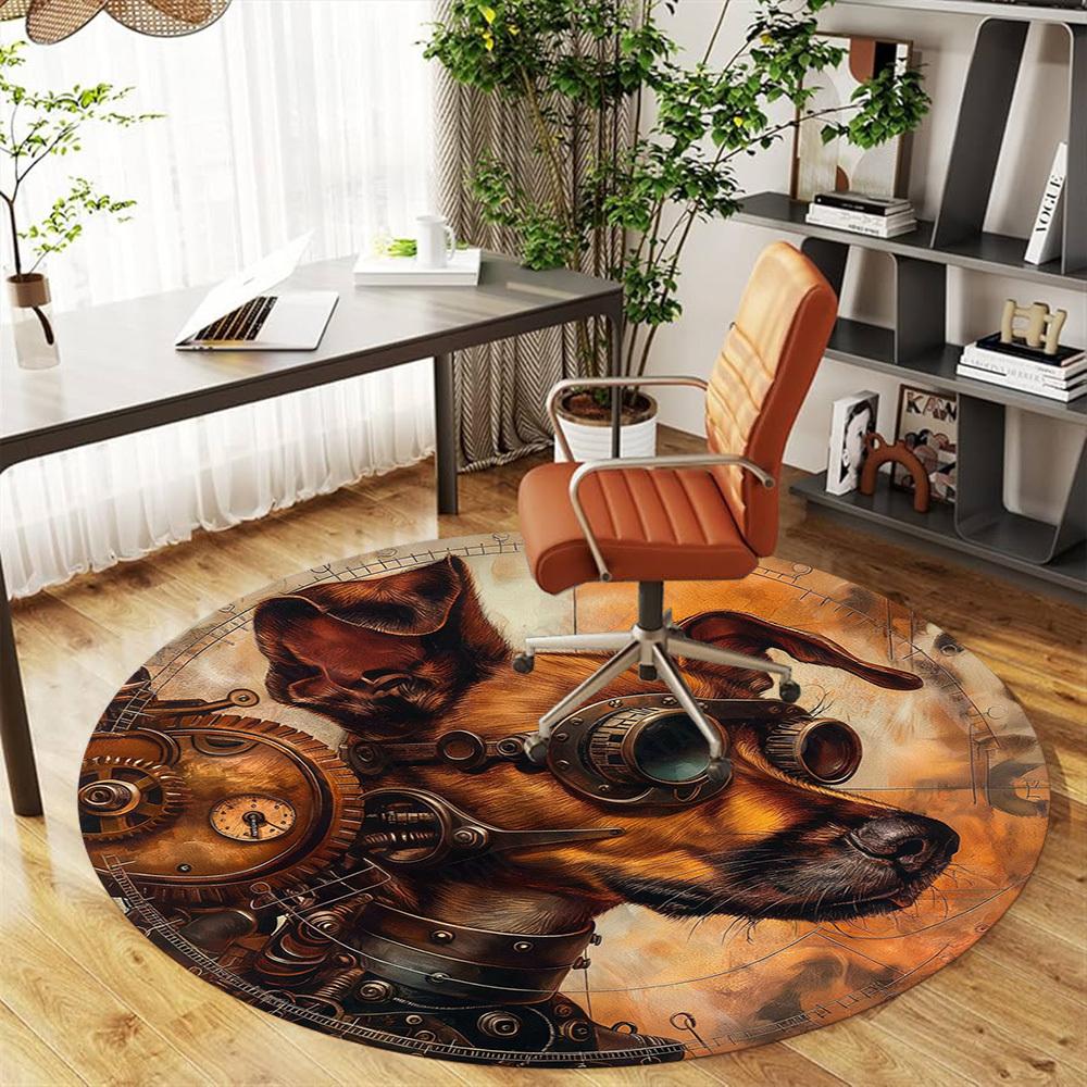 1PC steampunk dog Office Round Area Rug, Under Office Chairs Bedroom Living Room Home Decor, Carpet for Office -1110019