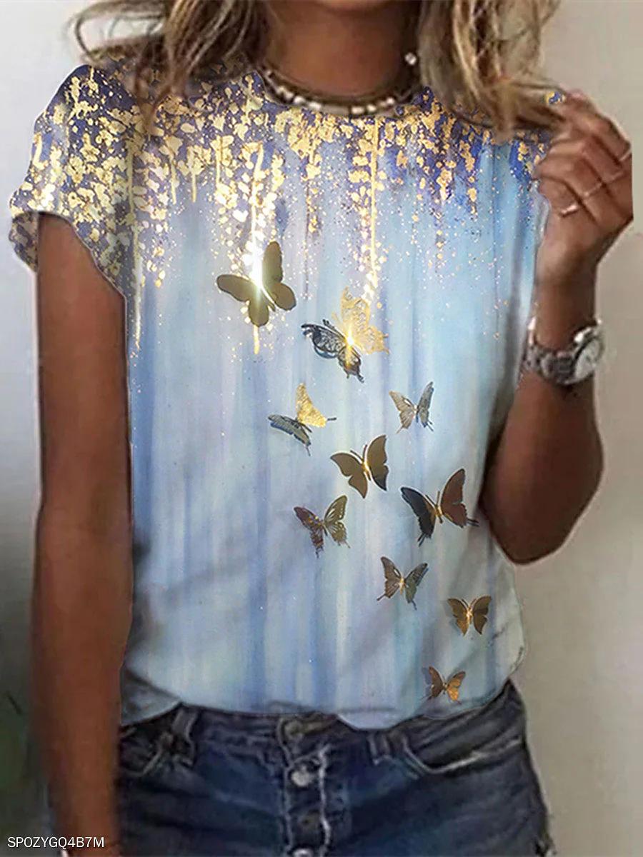 

Модная женская футболка с цветочным рисунком, одежда в стиле Харадзюку, хлопковый пуловер с круглым вырезом, футболки с короткими рукавами и 3D принтом, свободная уличная одежда 6XL