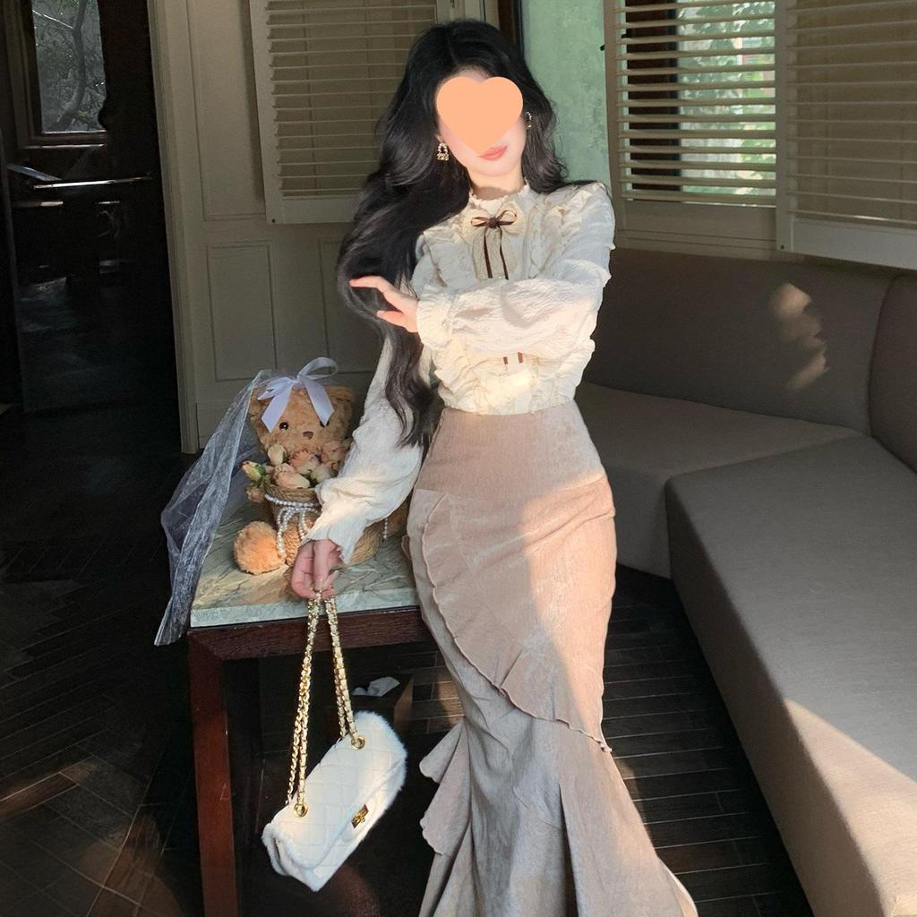 Elegant French-Style Women's Two-Piece Set: High-End Shirt & Fishtail Skirt for Spring