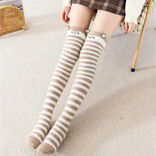 Over Above Knee Socks Long Womens Striped Panda Cat Winter Warm Ladies Girls Black White Funny Thigh High Stockings Christmas