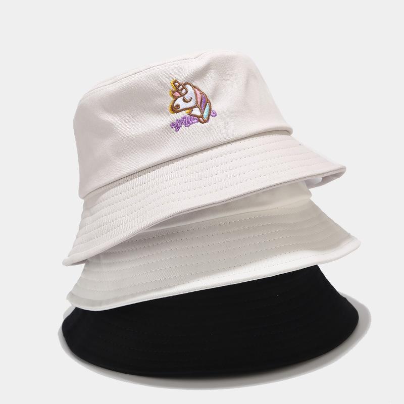 Hat female summer cute cartoon unicorn bucket hat male student letter embroidery basin hat tide visor