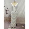 Women Elegant V Neck Sleeveless Lace Tassel Bridal Maxi Long Dress Host Wedding Bride Bridesmaids Party Gowns