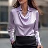 Women Shirt Lapel Swing Collar Long Sleeve Casual Loose Fit Shirt Solid Color Versatile Smooth