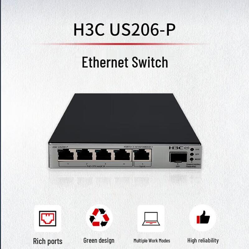 H3C US206-P 5-Port Gigabit PoE+ Switch with 2.5G SFP