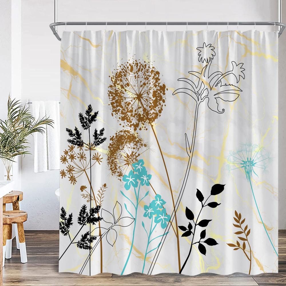 Blumen-Duschvorhang Bunter Blume Gänseblümchen Löwenzahn Mohnblume Blatt Kraut Pflanze Badezimmer-Dekor Ölgemälde Duschvorhang