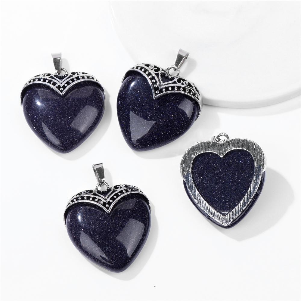 2pcs Natural Stone Heart Shape Necklace Pendant Healing Love Crystal Pendants Amethysts Charms Necklaces Jewelry Women 31*35MM