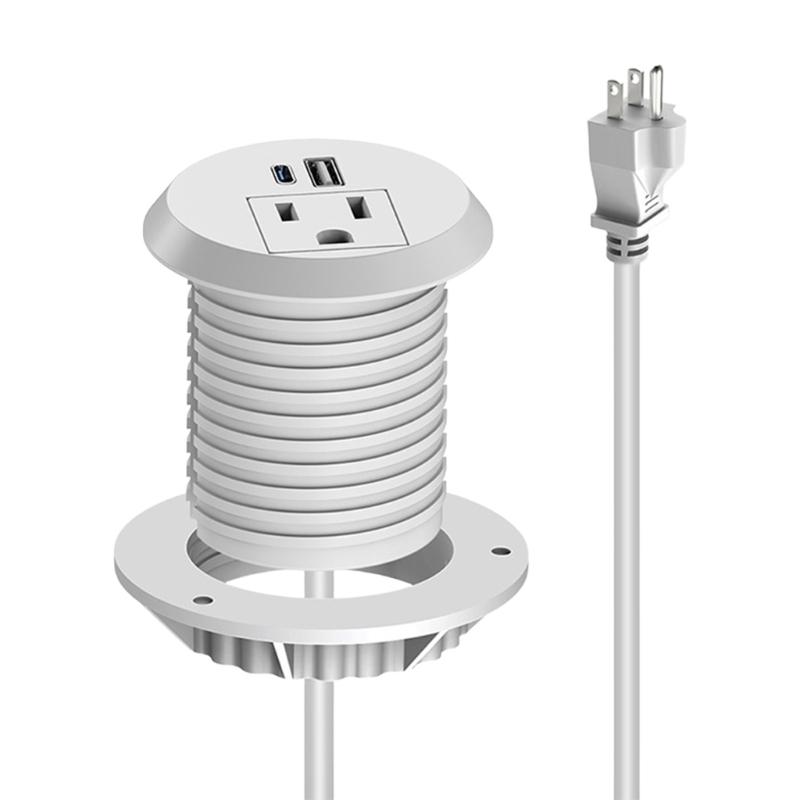 Hiddens Embedded Round Socket Power Outlet 18W USB A and Type C Charging Port 50mm Cutout Safe for Home Office Use