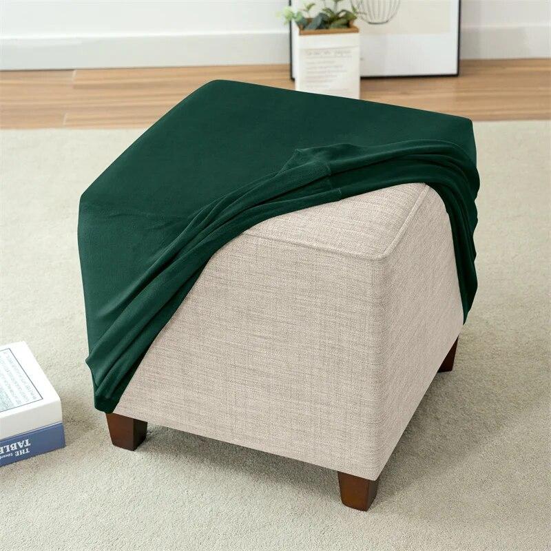 Velvet Square Ottoman Cover Soft Elastic Footrest Stool Slipcover Furniture Protector for Living Room