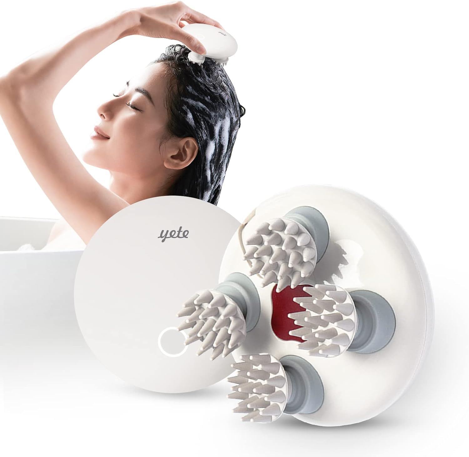 

Электрическая щетка для кожи головы Yete Head Spa, водонепроницаемая, IPX7, можно использовать для всего тела, уход за кожей головы, очистка кожи головы, домашнее использование, легкая портативная сумка для хранения белый