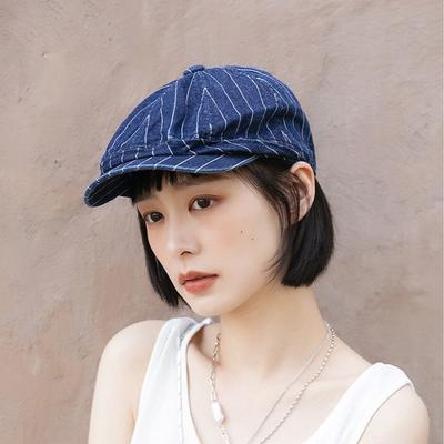 Denim Cap Women's Summer New Forward Hat Fashion Octagonal Newsboy Hat Women's Spring and Autumn Striped Sun Hat