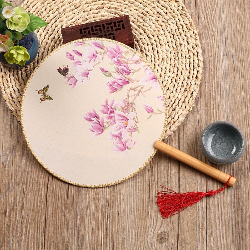 Dance Performance Handheld Chinese Style Fan Floral Pattern with Tassels Pendant Silk Fan Vintage Ancient Tuan Fan Home Decor