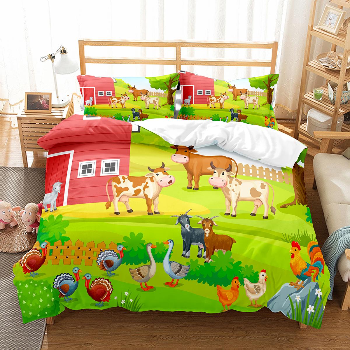 

Пододеяльник с изображением животных из фермы, короля и королевы, детский комплект постельного белья с изображением коровы, оленя, деревянного домика, цыпленка, пододеяльник из полиэстера 70x133cm 2pcs