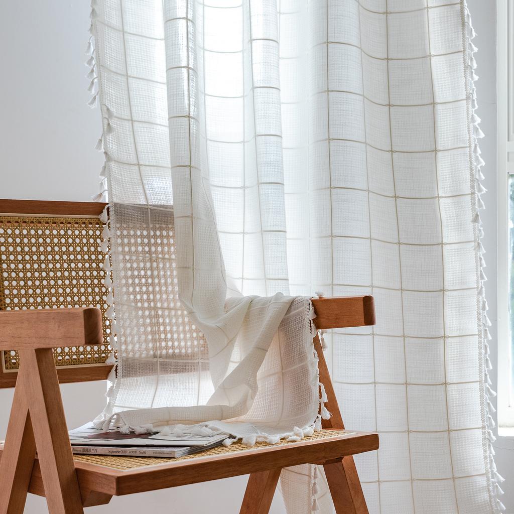 Curtains Korean Literary Matcha Green Kitchen Living Room Storage Room Non-Punching Light-Transmitting Curtains