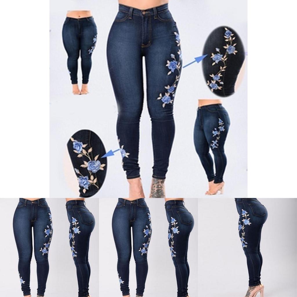 Premium Fashion Embroidered Women Skinny Sexy High-elastic Jeans For Casual Elegance