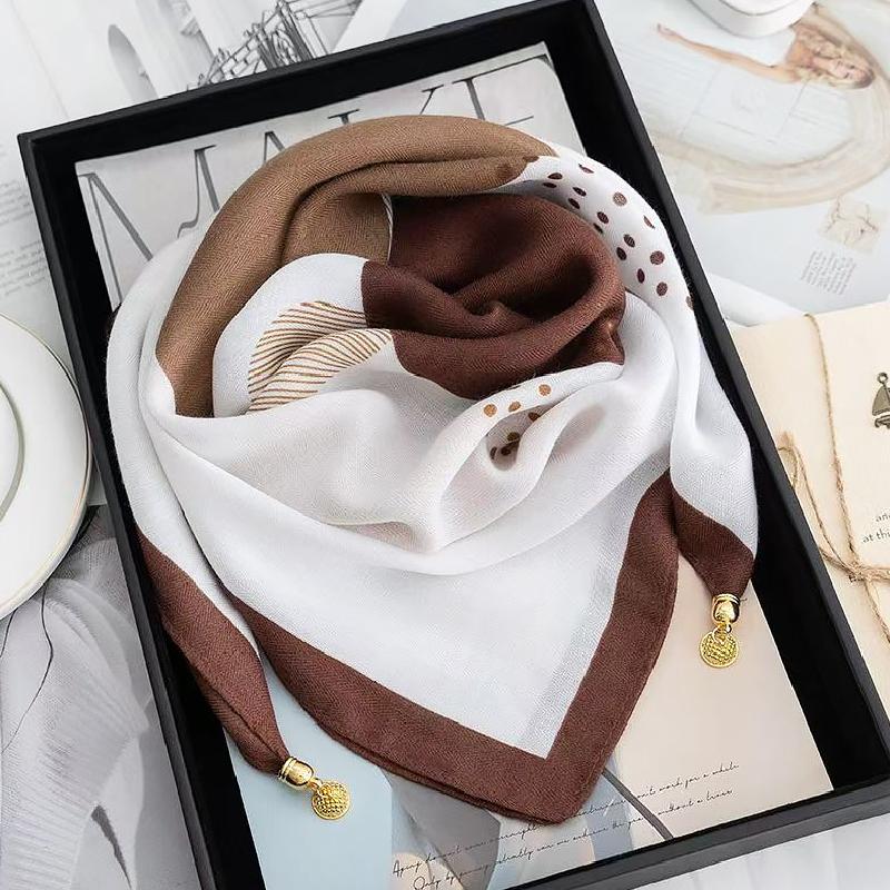 106x65cm Necklace Gift Silk Scarf Elegant Painted Pattern Versatile Neck Scarf Luxury Magnetic Closure French Style Multi-Color