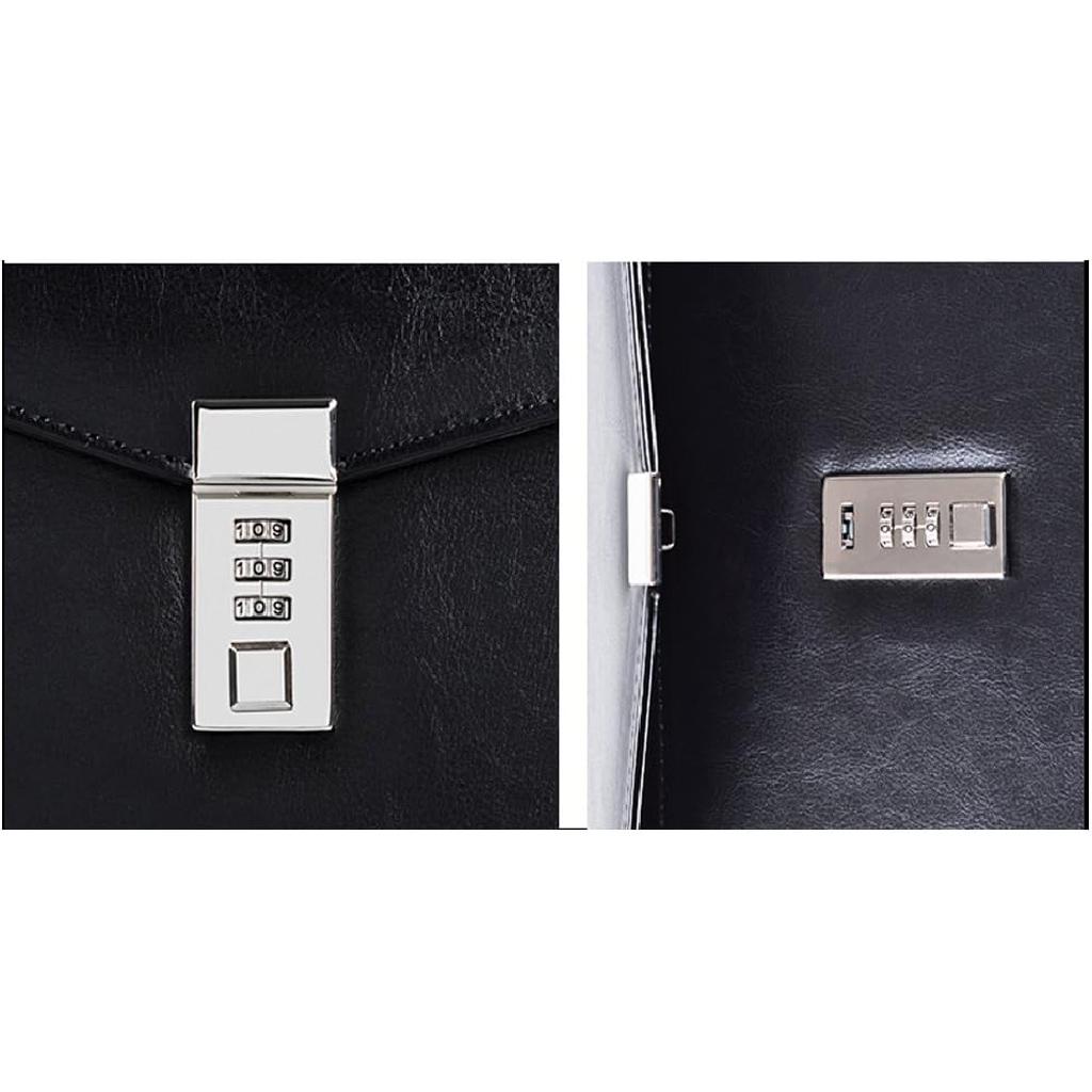 A4 Leather Password Lock Document Bag Manager File Folder for Office Writing Pads Legal Paper TPN086(Black)