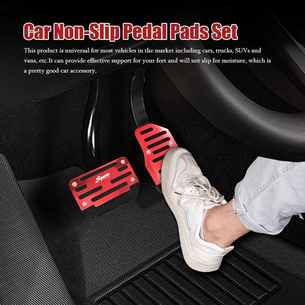 2PCS Car Non-Slip Aluminum Alloy Pedal Pads, Anti Skid Car Brake Pedal, Accelerator Pedal Pad Cover Foot Pedal Pads Kit, Nonslip Car Pedal Pads Auto