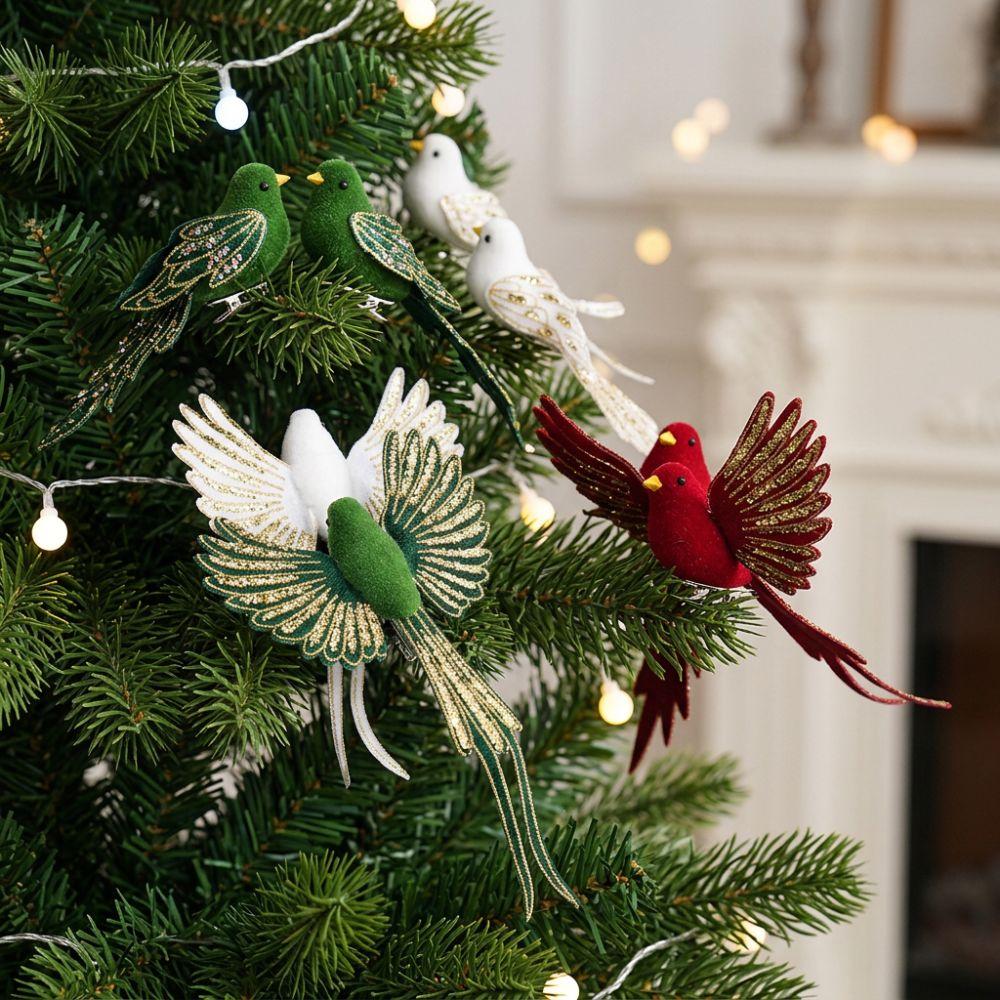 Soft Fluffy Glitter Christmas Bird Clip Ornament Faux Bird Decor Kit Window Display